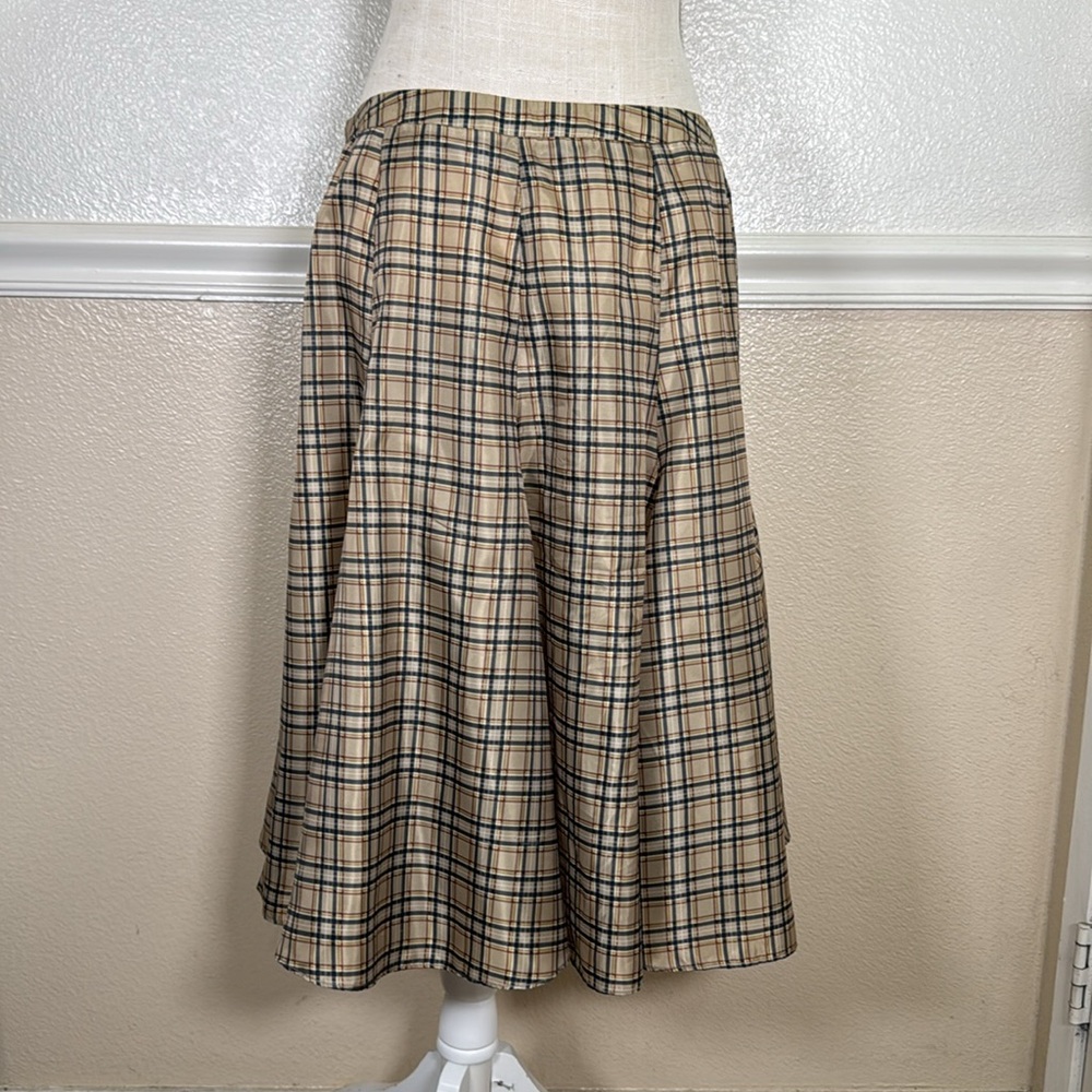 Betsey Johnson Tan and Black Plaid Midi Flare Skirt Vintage 90s - Picture 5 of 8